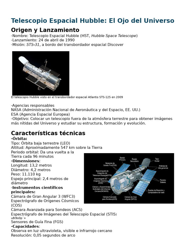 Telescopio Espacial Hubble | PDF | telescopio espacial Hubble | Astronomía