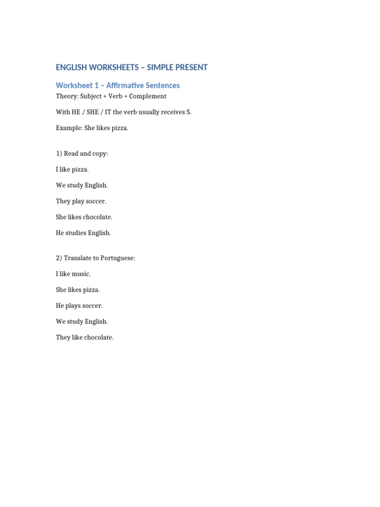 Simple Present Worksheets-1 | PDF