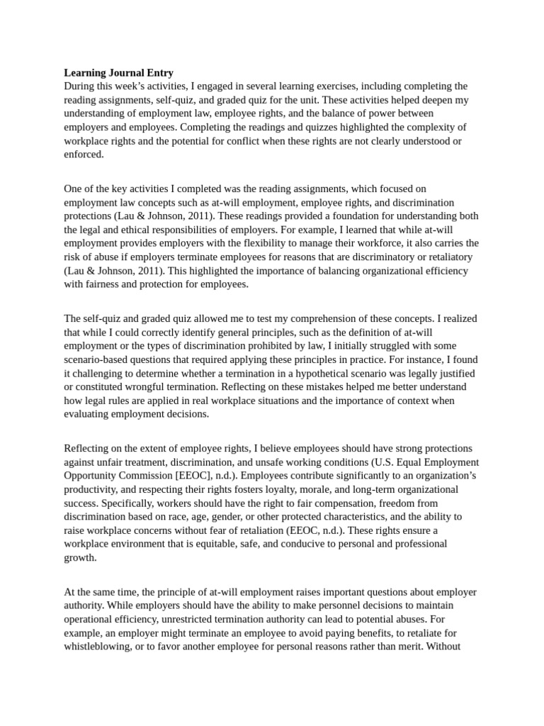Learning Journal Entry | PDF | Employment | Discrimination