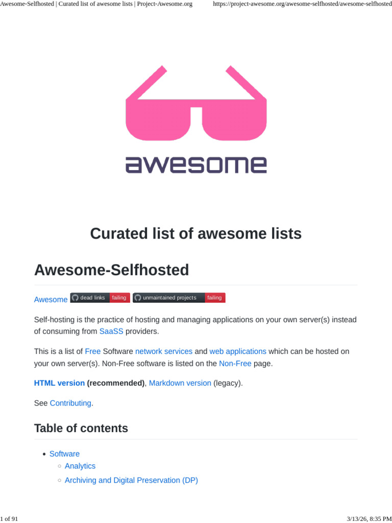 Awesome-Selfhosted - Curated List of Awesome Lists | PDF | Analytics ...