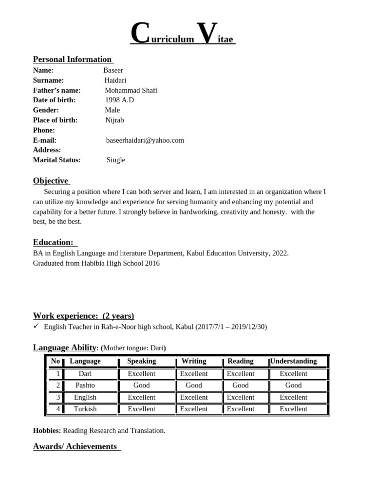 CV Baseer | PDF