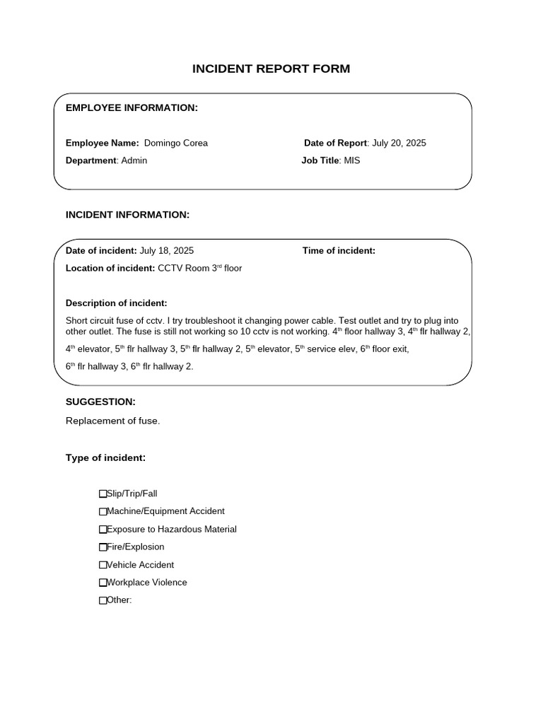 Incident Report CCTV Fuse | PDF