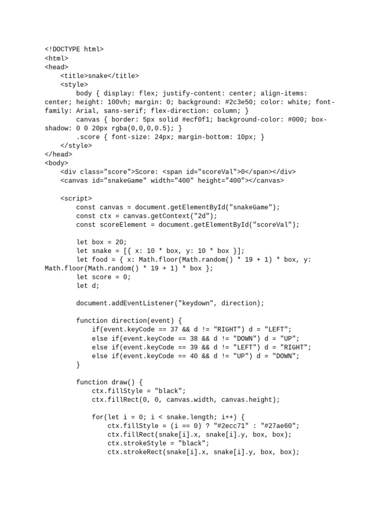 Snake Game Code | PDF