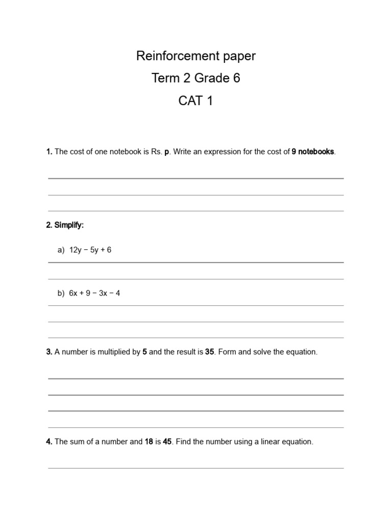 Grade 6 Term 2 - Reinforcement Paper | PDF