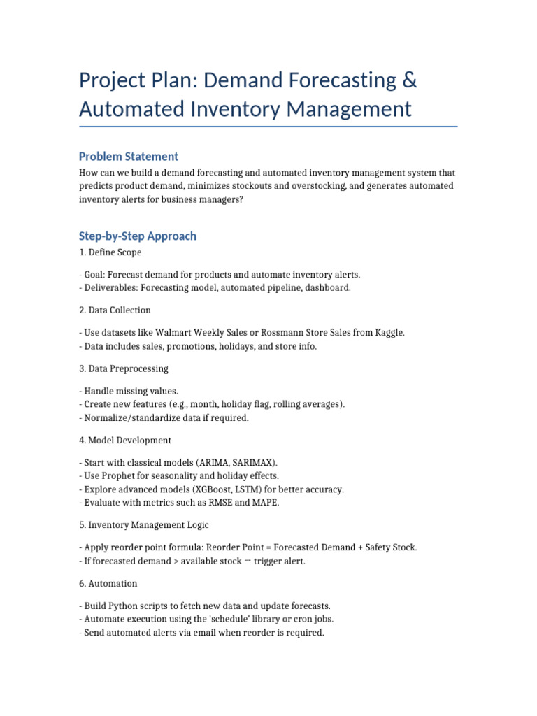 Demand Forecasting Project Plan | PDF