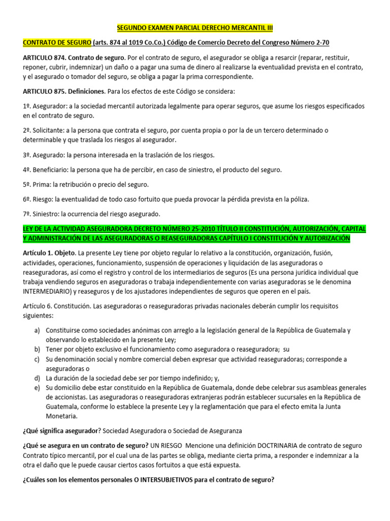 Segundo Examen Parcial Derecho Mercantil Iii | PDF | Póliza de seguros ...