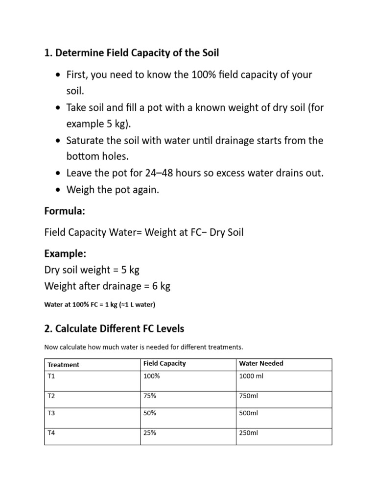 Field Capacity Calculation | PDF
