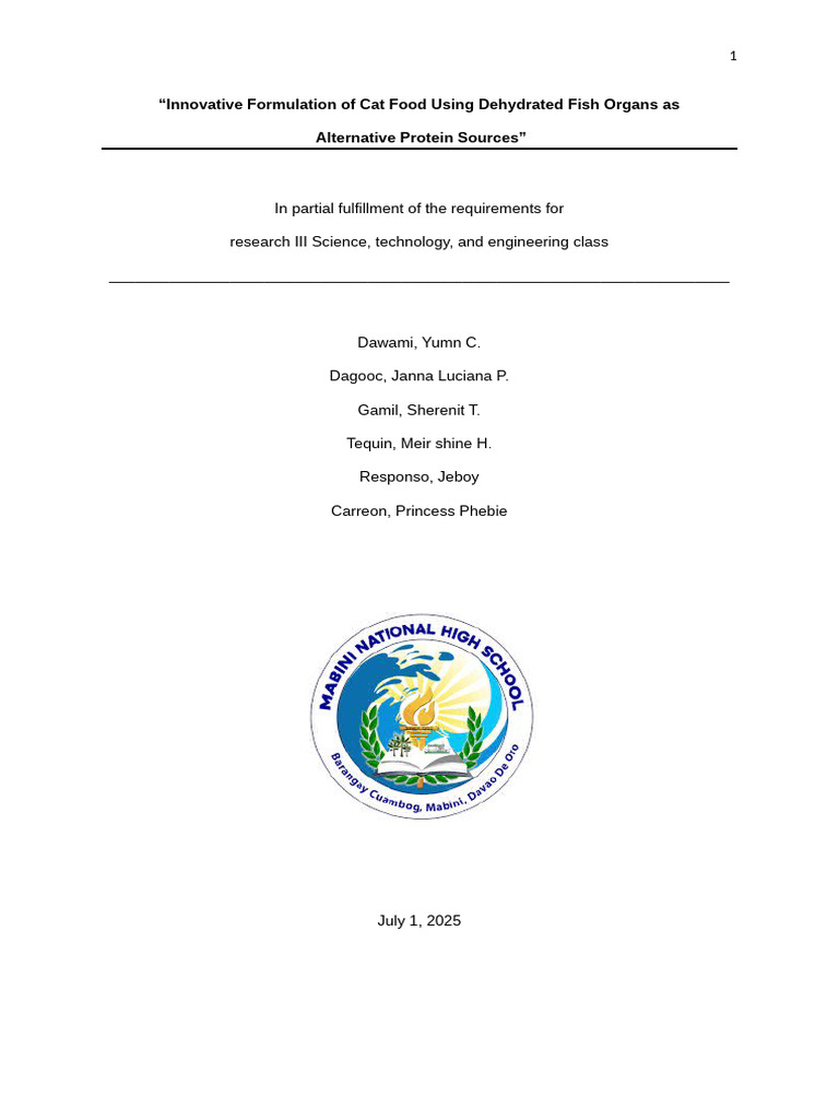 Innovative Formulation of Cat Food Using Dehydrated Fish Organs As | PDF