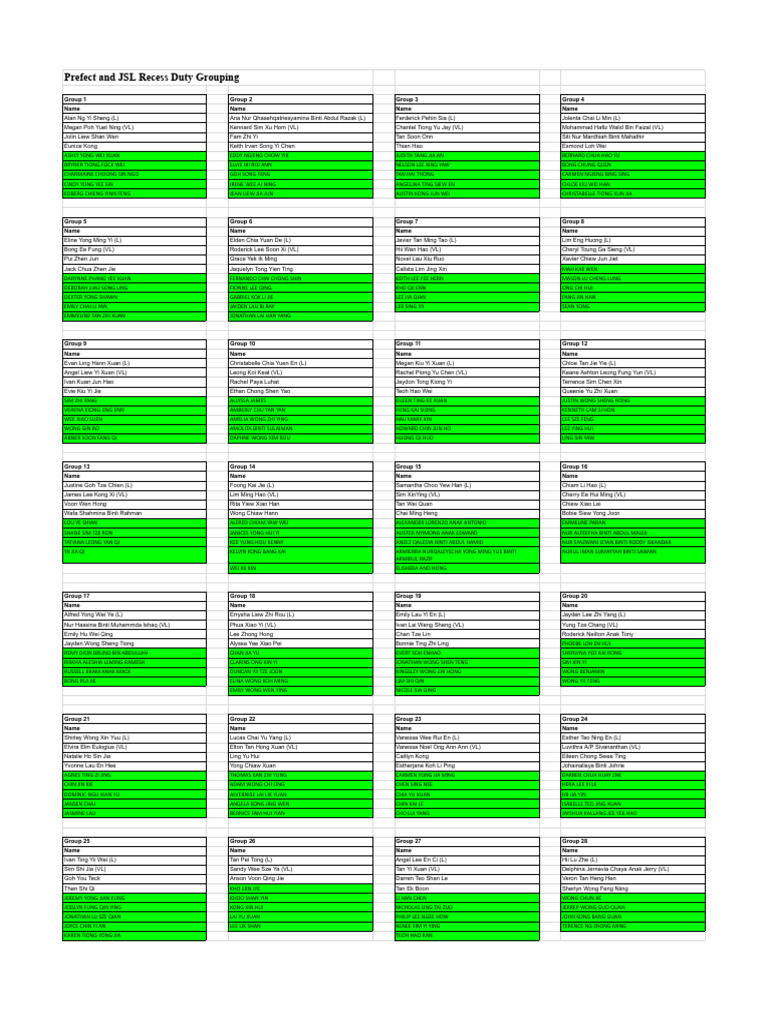Recess Duty List Prefectorial Board 25 - 26' (JSL) | PDF
