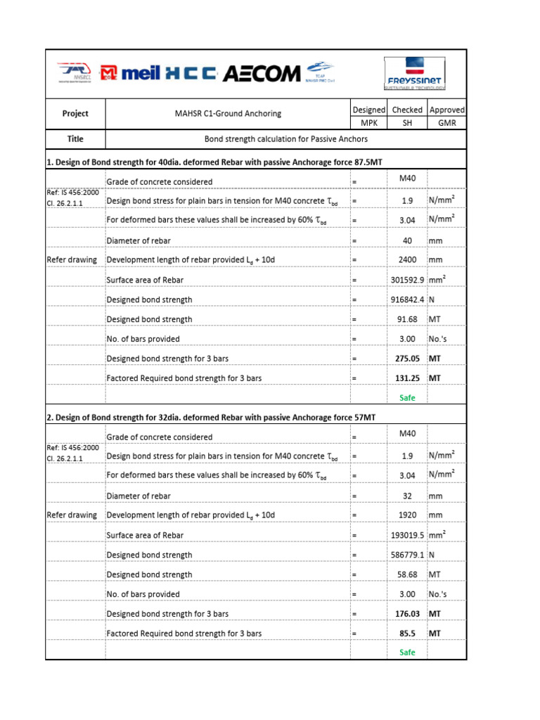 Bond Strength Calculation - Passive Anchors | PDF | Structural ...