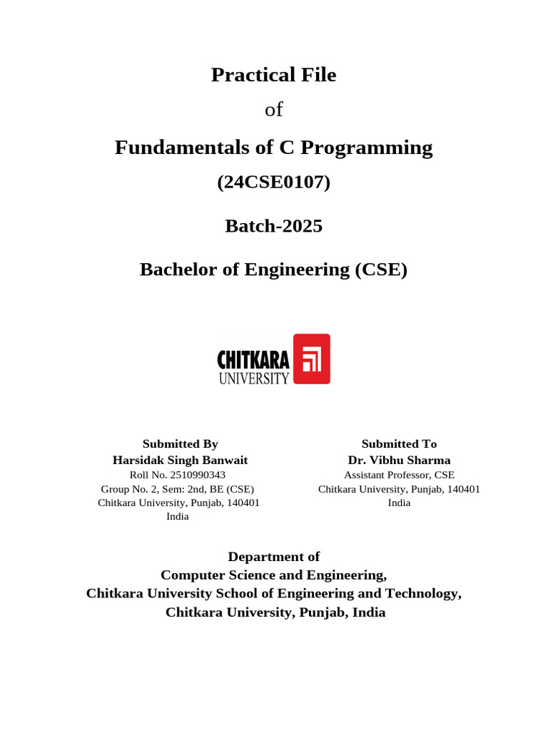 Practical File Format (24CSE0107) | PDF | Computer Program | Programming