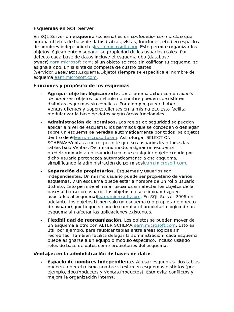 Esquemas en SQL Server | PDF | Servidor SQL de Microsoft | Informática