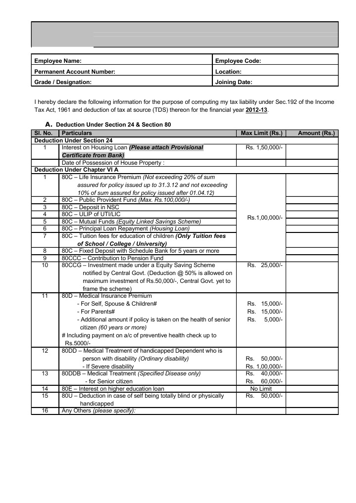 Employee Income Tax Declaration Form | PDF | Tax Deduction | Loans