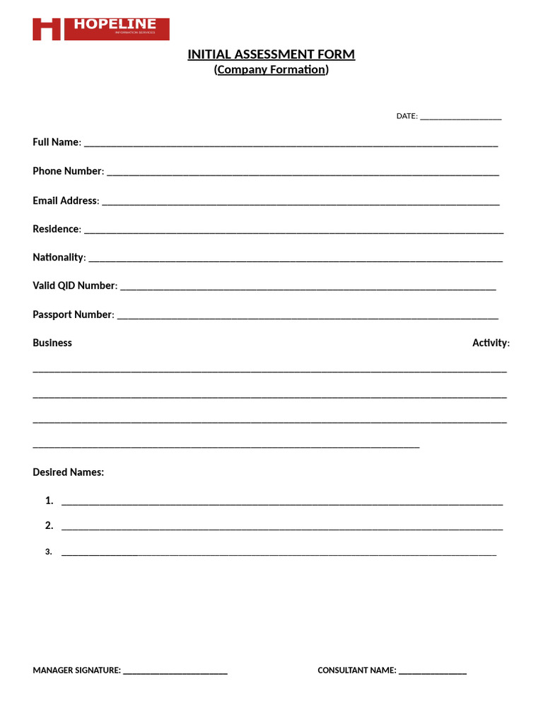 Initial Assessment Form C F | PDF