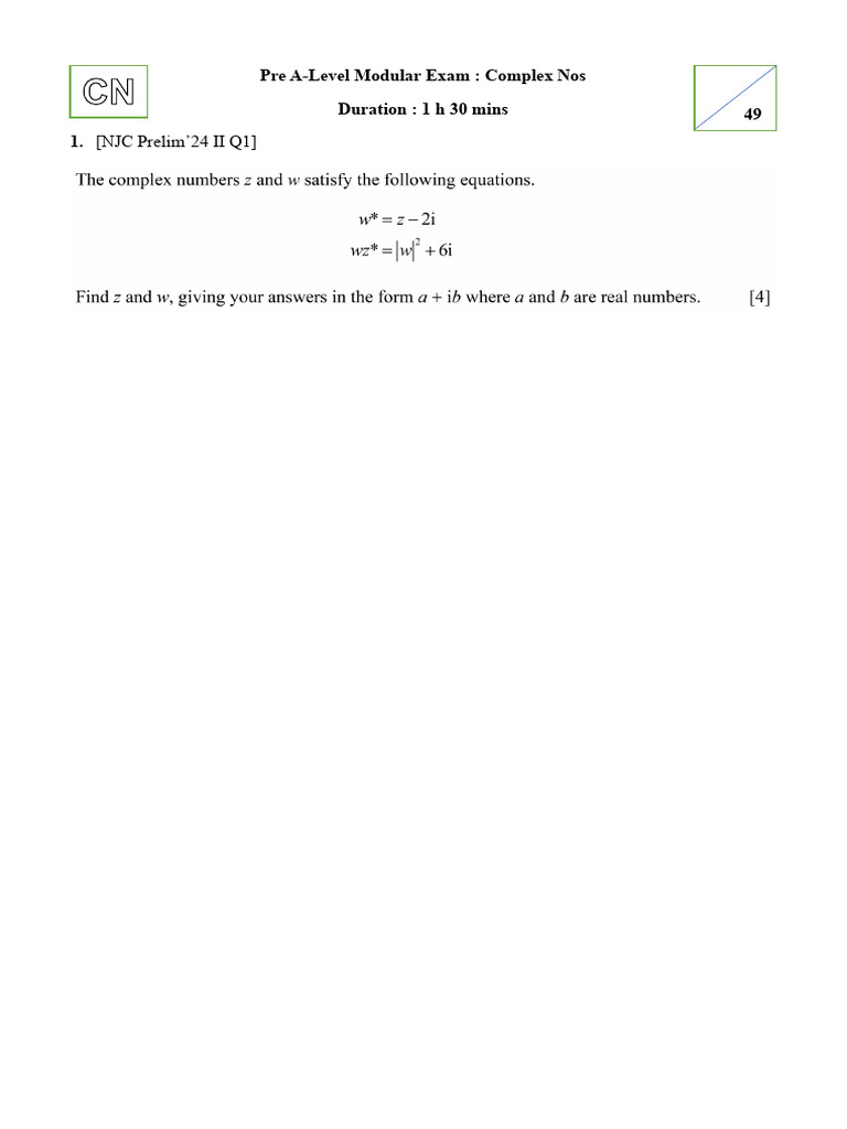 Pre A-Level Complex Nos | PDF