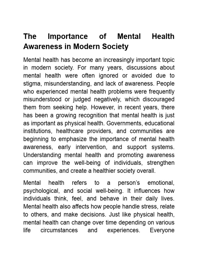 The Importance of Mental Health Awareness in Modern Society | PDF ...