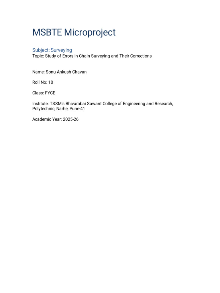 Sonu Chavan MSBTE Surveying Microproject-1 | PDF | Surveying ...