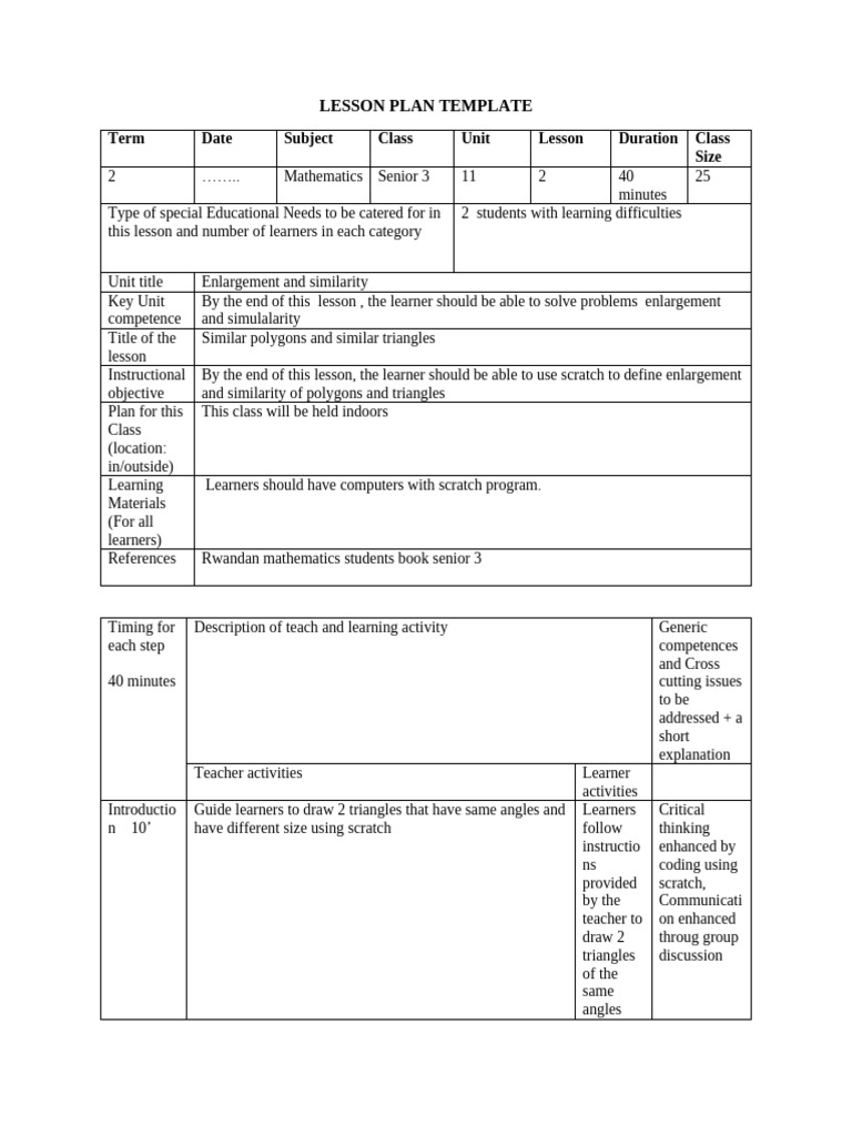 Mathematics - LESSON PLAN TEMPLATE s3 V2 | PDF | Triangle | Behavior ...
