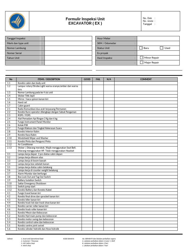 Form Inspection Excavator | PDF