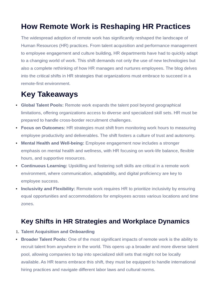 How Remote Work Is Reshaping HR Practices | PDF | Organizational ...