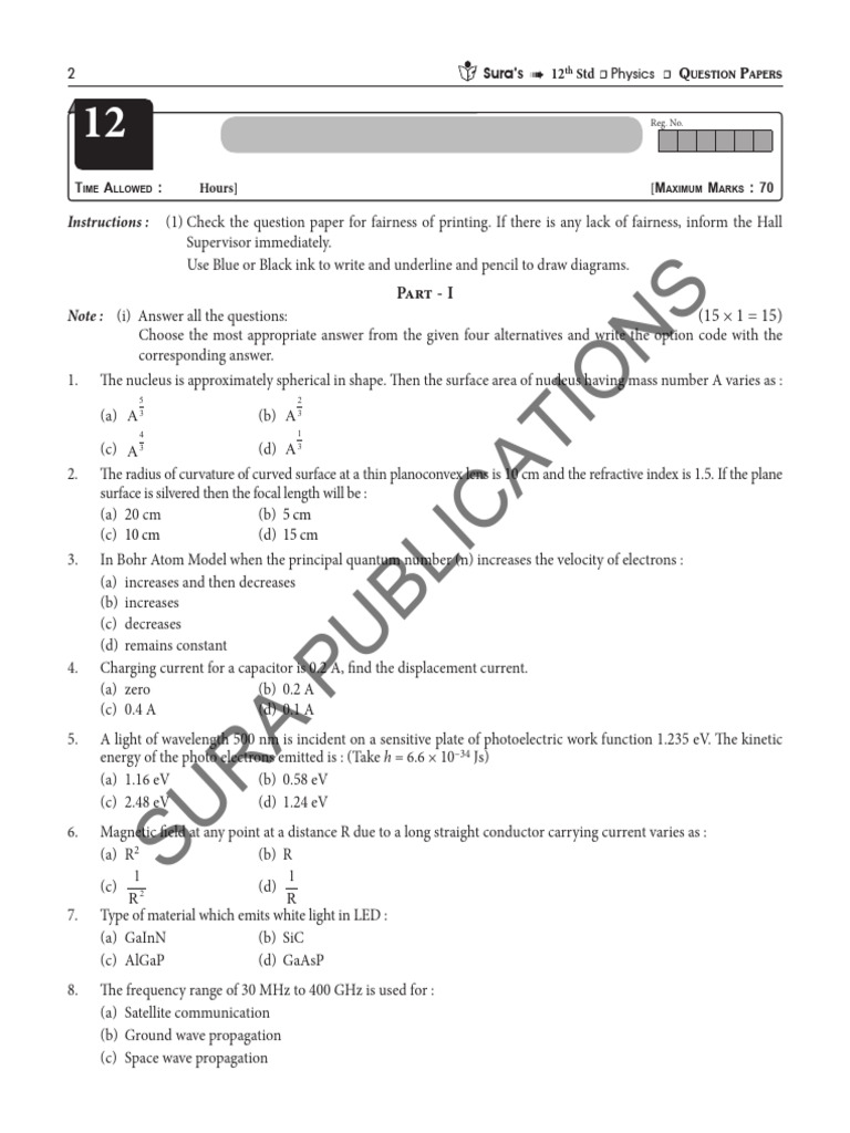 12th Physics Public Exam March 2020 Q-Paper-36badd9d-4 | PDF | Electron ...