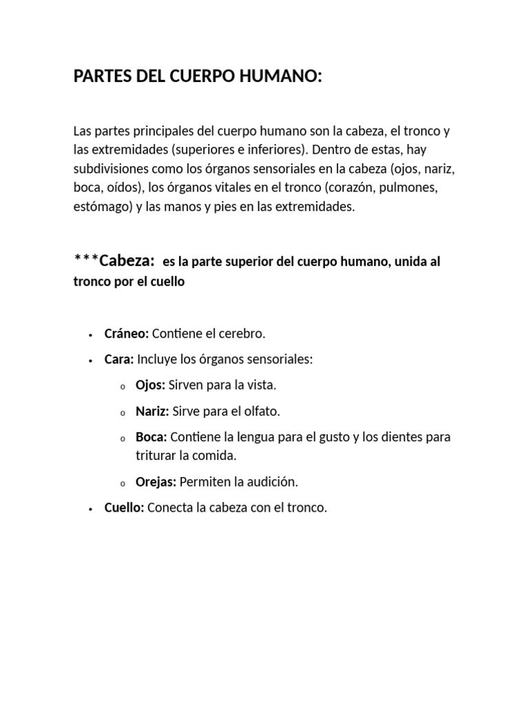 Partes Del Cuerpo Humano | PDF