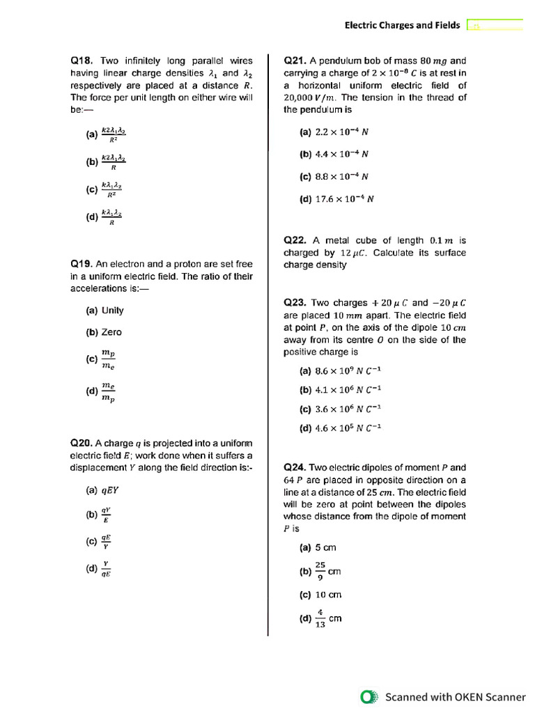 Electric Charges and Fields _ Practice Sheet -04 | PDF