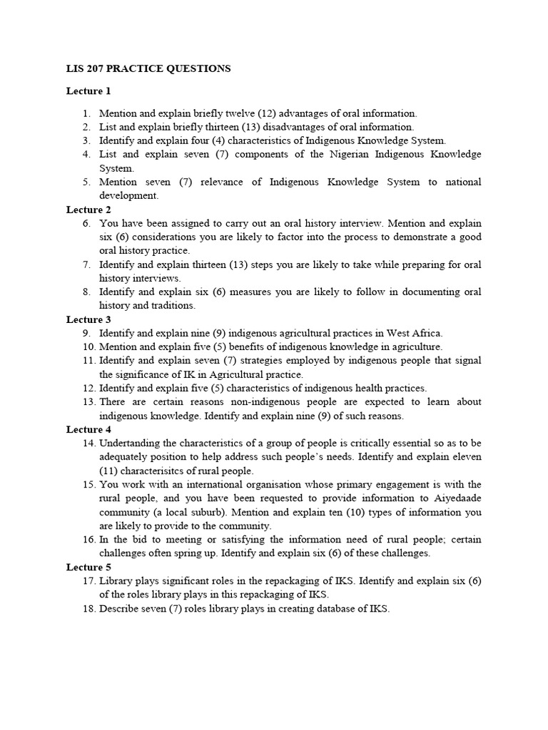 Lis 207 Practice Questions | PDF