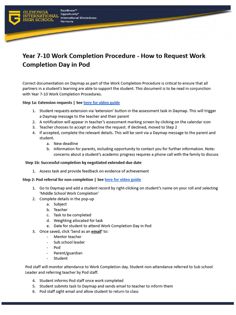 Year 7-10 Work Completion Procedure - How To Request Work Completion ...
