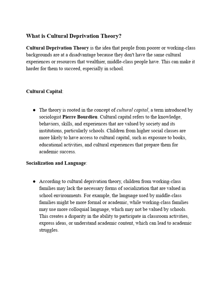 What Is Cultural Deprivation Theory | PDF | Poverty | Poverty ...