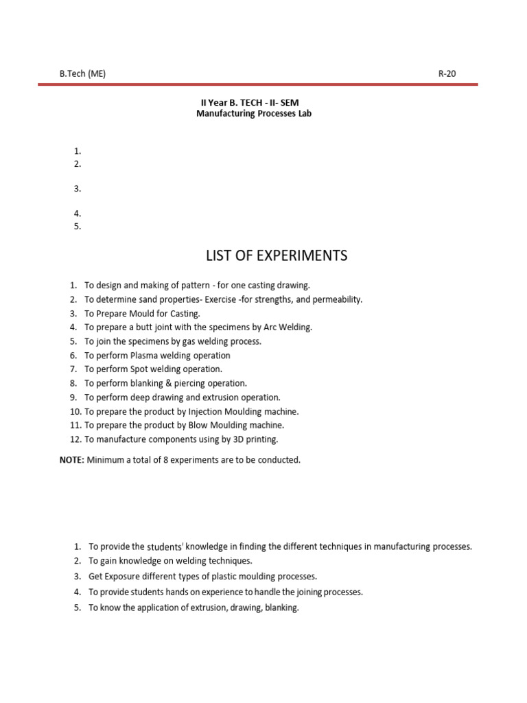 Manufacturing Processes Lab Manual | PDF | Welding | Construction
