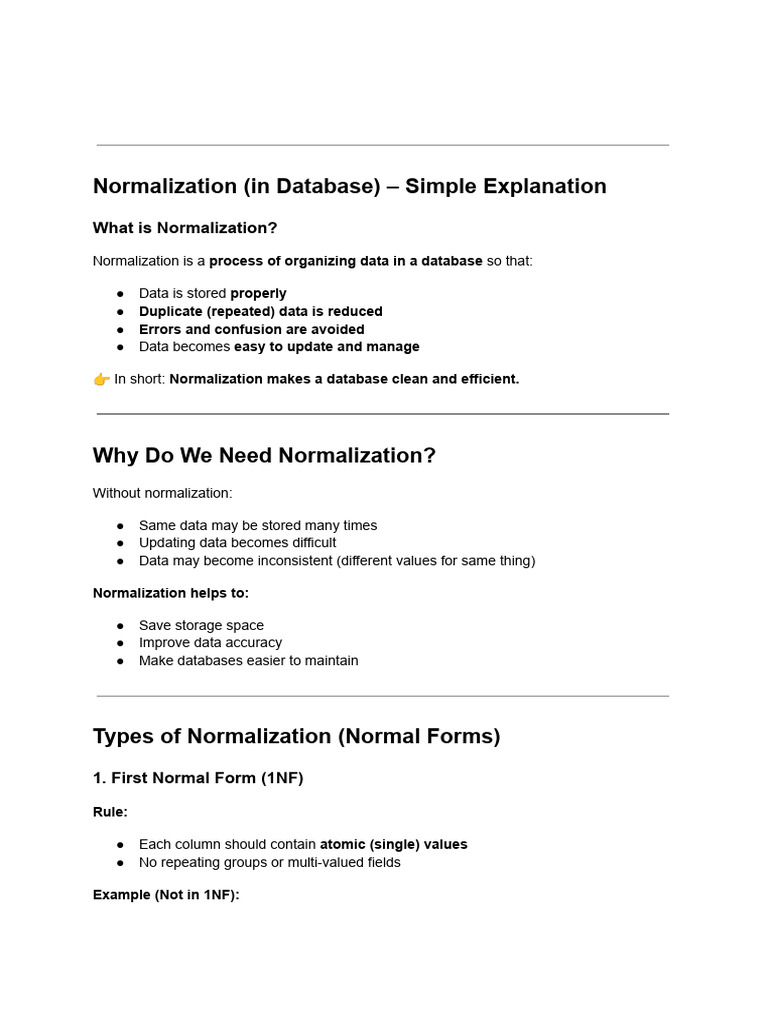 Normalization (In Database) - Simple Explanation | PDF