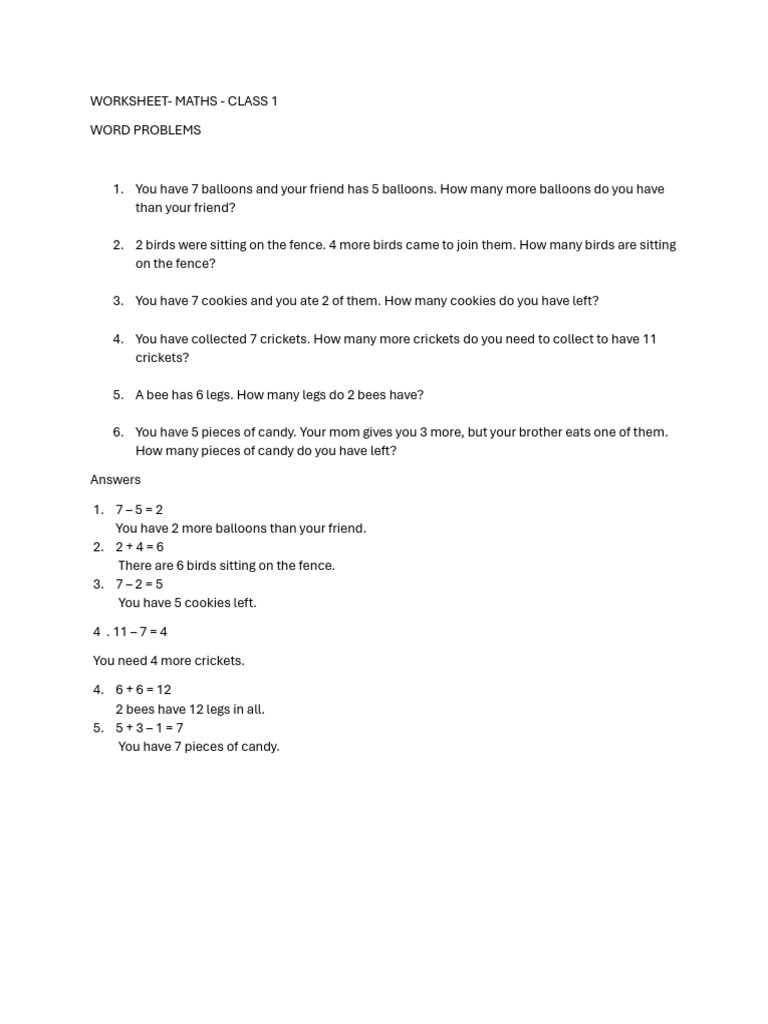 Class 1 Worksheet1 | PDF