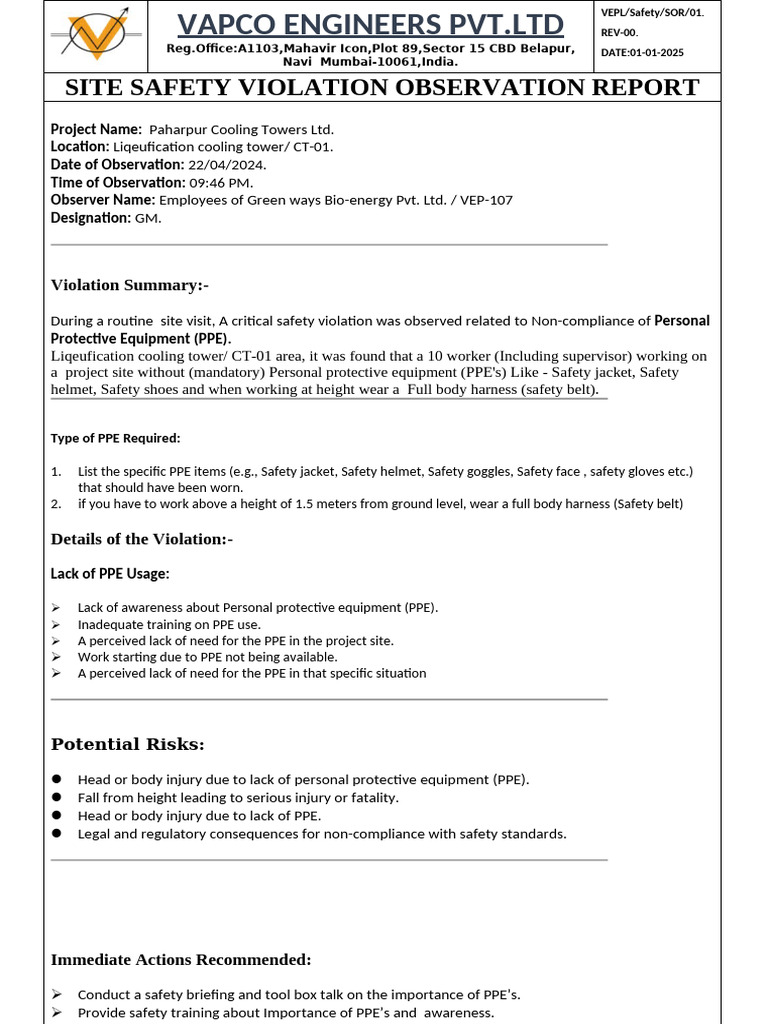 Safety Observation Report-Soft Copy Format | PDF