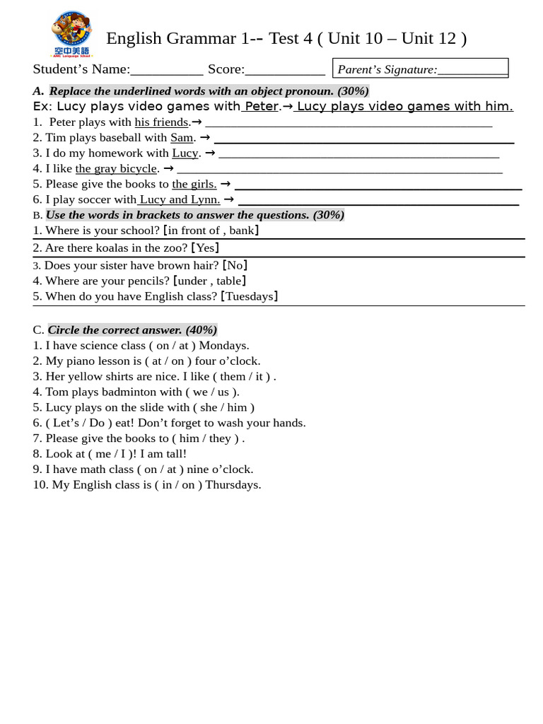 English Grammar 1 Test 4 | PDF