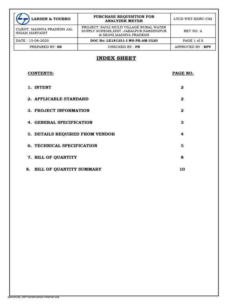 PR For Analyzer Meter - Ntu & RCL Flow Thru | PDF