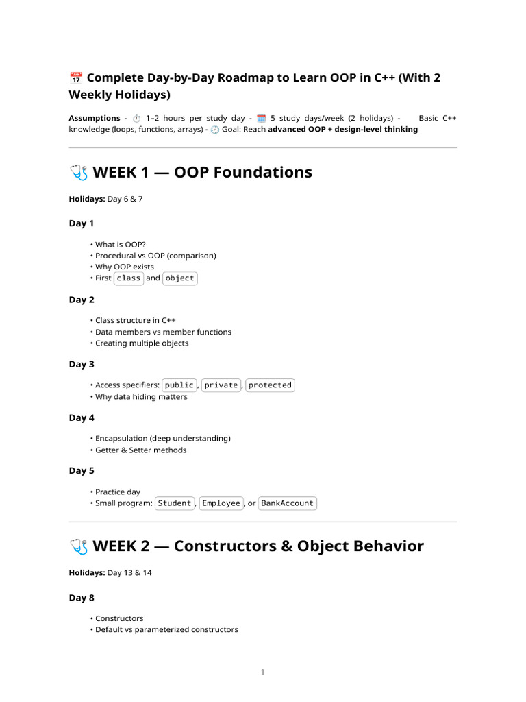 C++ Oop Complete Day-By-day Roadmap | PDF | Inheritance (Object ...