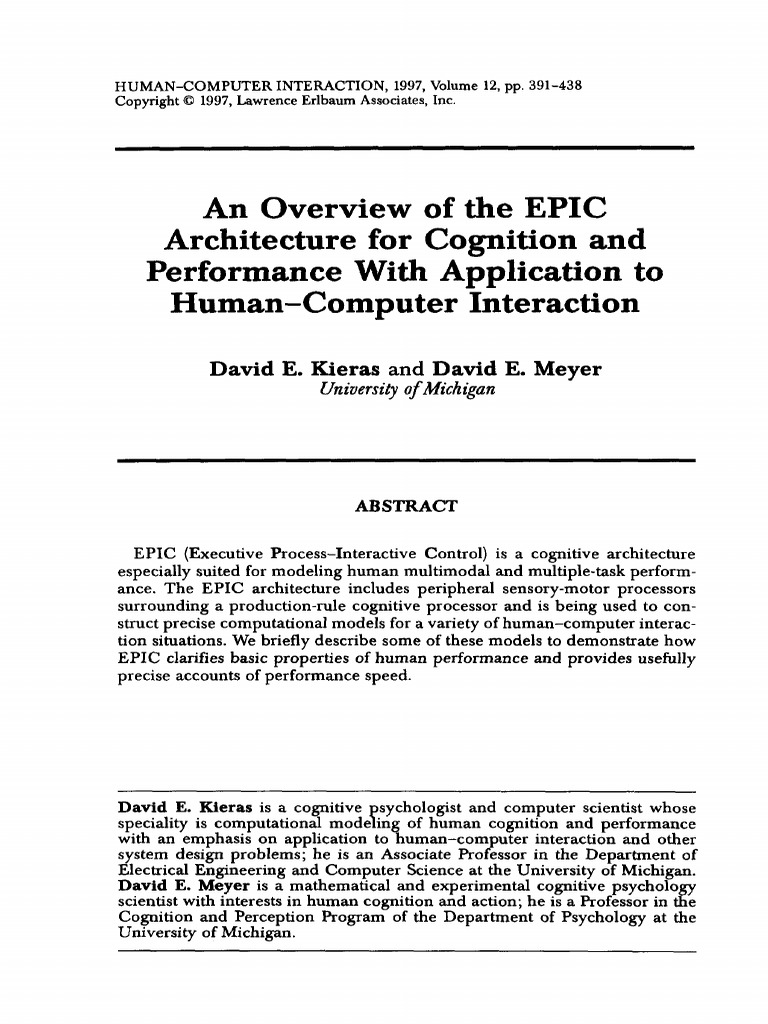 EPIC Model | PDF | Cognition | Perception
