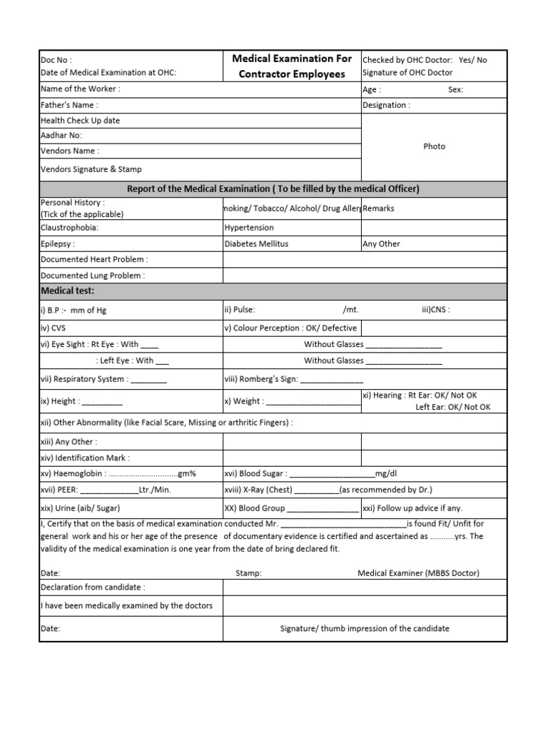 Pre Employment Medical Check | PDF | Physical Examination | Human ...