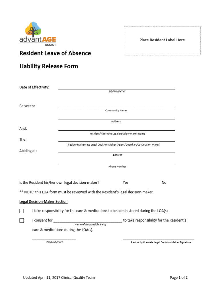 Leave of Absence Release of Liability Form | PDF | Public Services ...