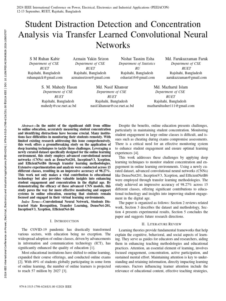 Student Distraction Detection and Concentration Analysis Via Transfer ...