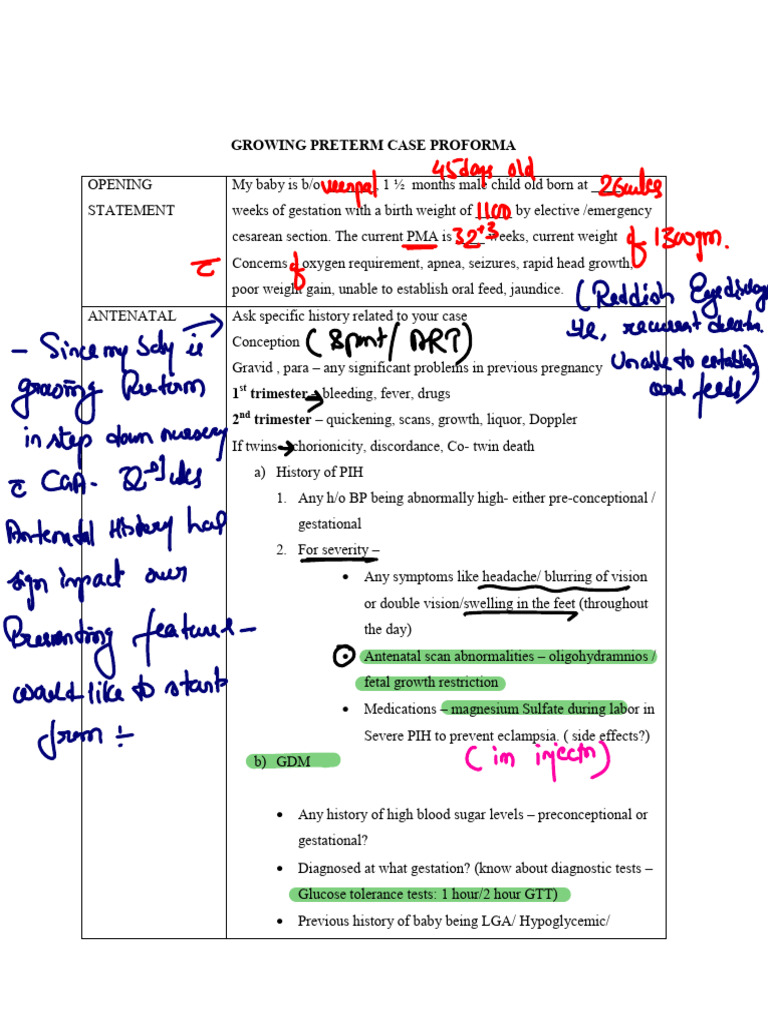Growing Preterm Case Proforma | PDF | Pregnancy | Childbirth