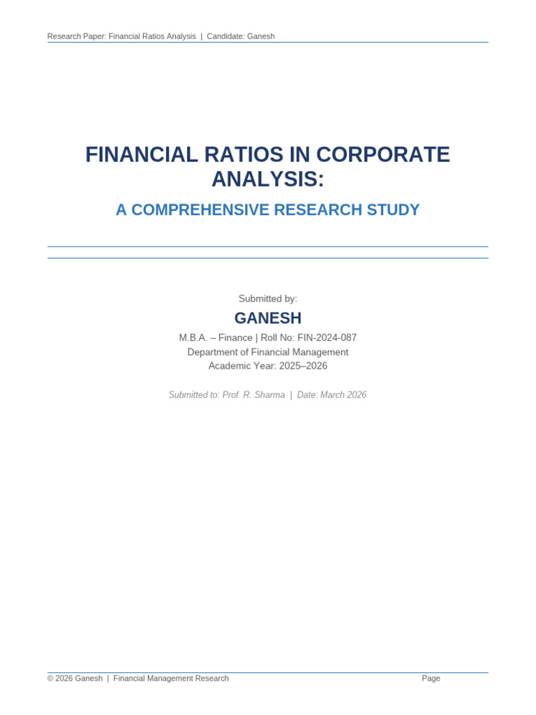 Ganesh Financial Ratios Research Paper | PDF | Valuation (Finance ...