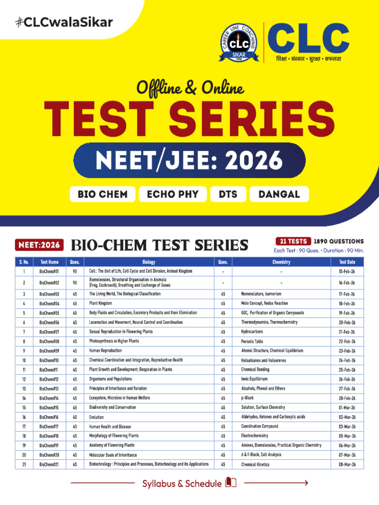 Clc Bio - Chem Test Series 2026 Schedule | PDF