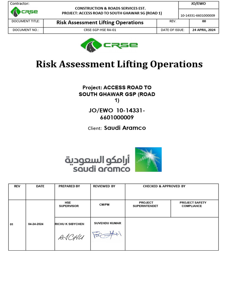 CRSE-SGP-HSE RA-01 Risk Assessment For Lifting Operations | PDF | Crane ...
