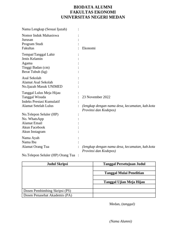Format Biodata Alumni Fe | PDF