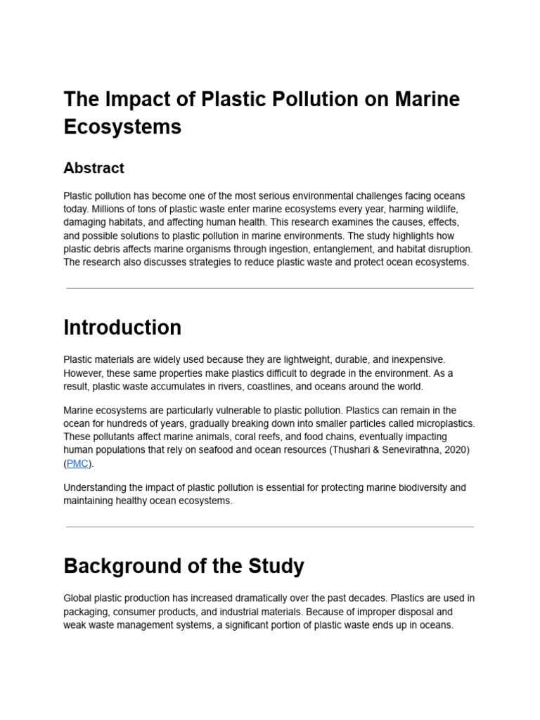 The Impact of Plastic Pollution On Marine Ecosystems | PDF | Plastic ...