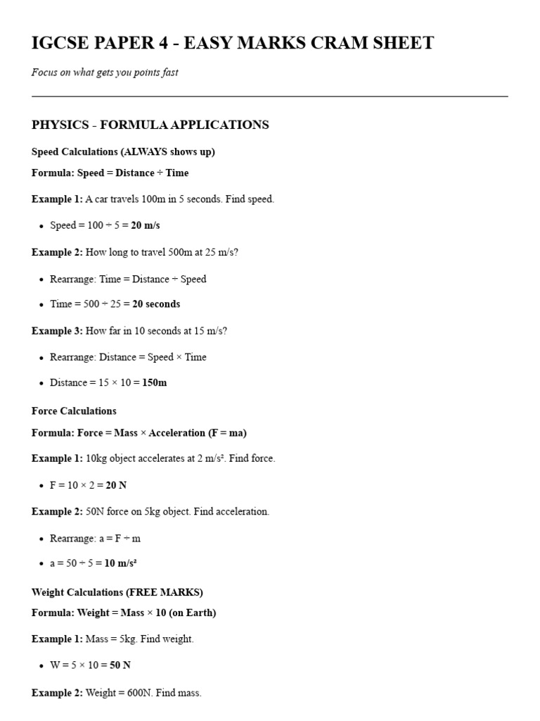 IGCSE Paper 4 - Easy Marks Cram Sheet | PDF | Chemical Reactions ...