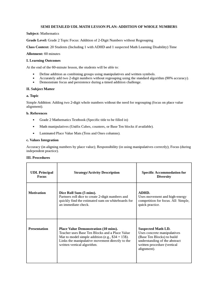 Udl Math Lesson Plan Math | PDF | Mathematics | Lesson Plan