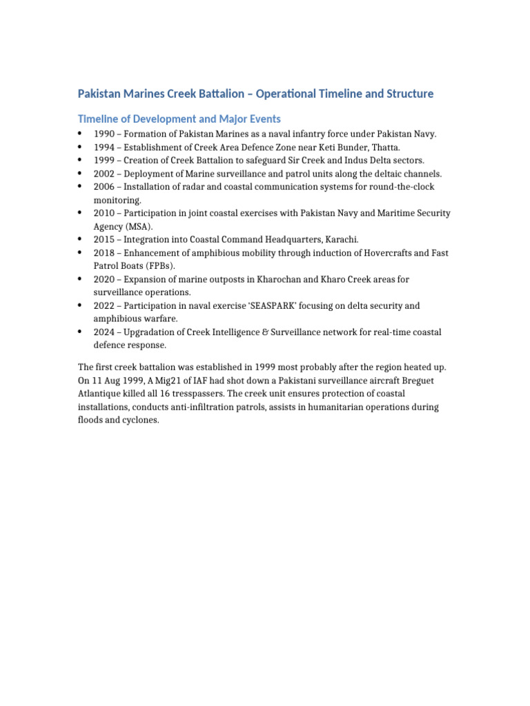 Creek Battalion Timeline and Command Structure | PDF